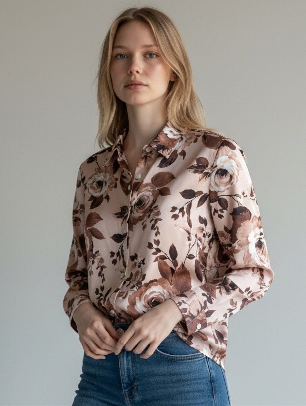 Elie Tahari Floral Blouse - Brown and Cream